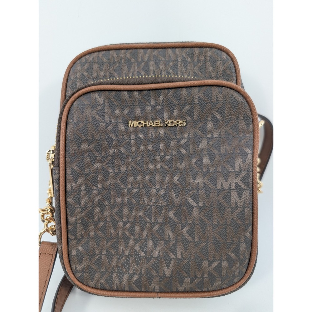 Michael Kors Jet Set Crossbody Bag Brown Logo Signature Acorn - FLAW - Picture 2 of 8